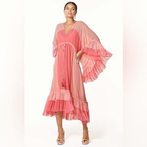 Never Fully Dressed Stunning Pink Flowy Sloane Midi Dress, Sz L, NWT